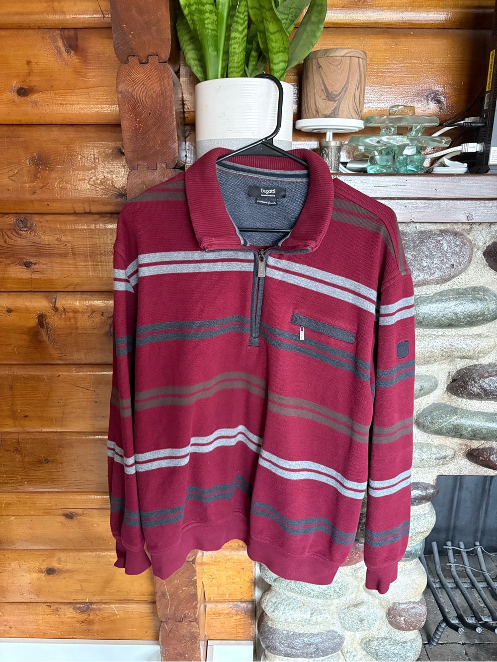 Bugatti Burgundy Striped Quarter Zip Sweater - Size EU 128 Golf Business Casual